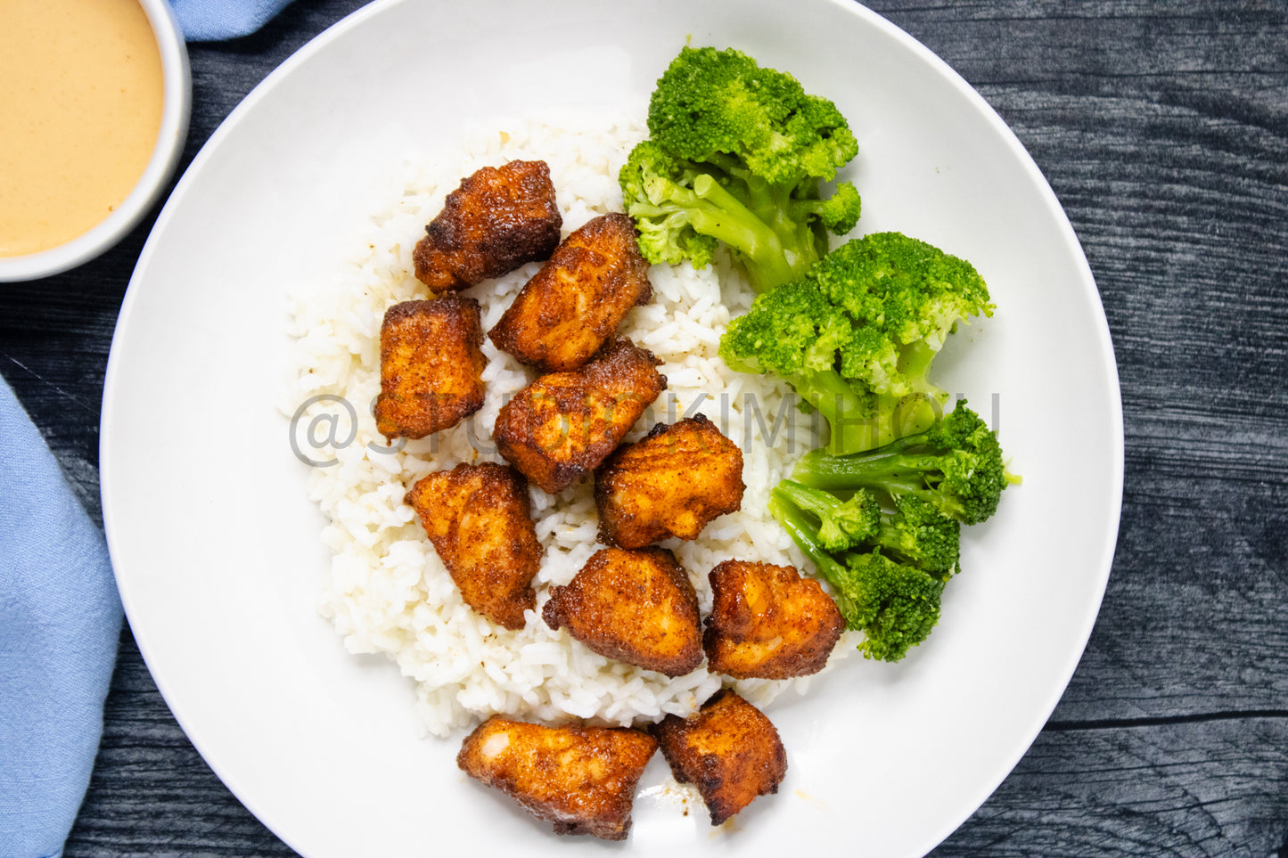 Semi-Exclusive Air Fryer Salmon Bites on Weathered Wood