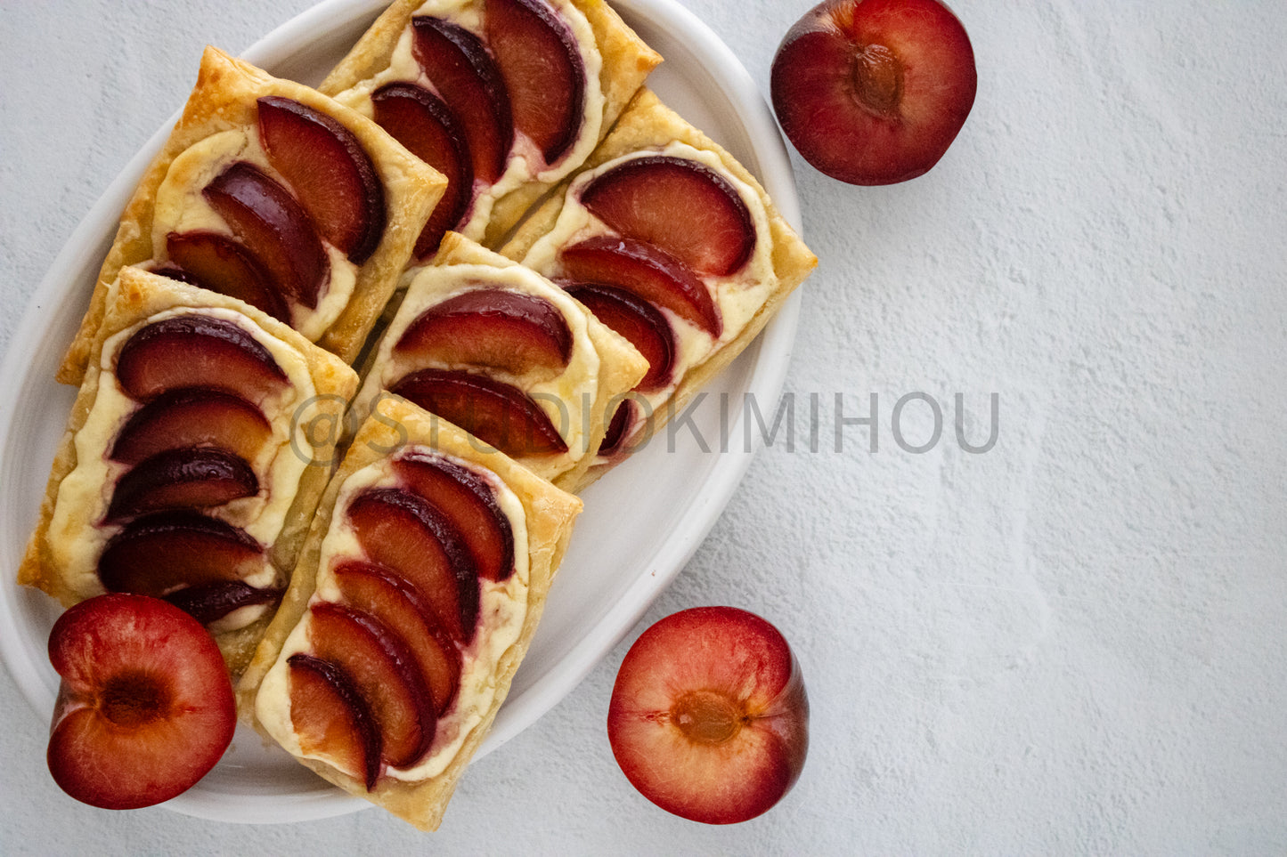 Semi-Exclusive Plum Puff Pastry Tart on Linen