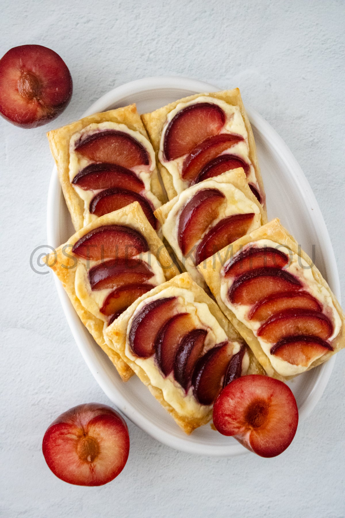 Semi-Exclusive Plum Puff Pastry Tart on Linen