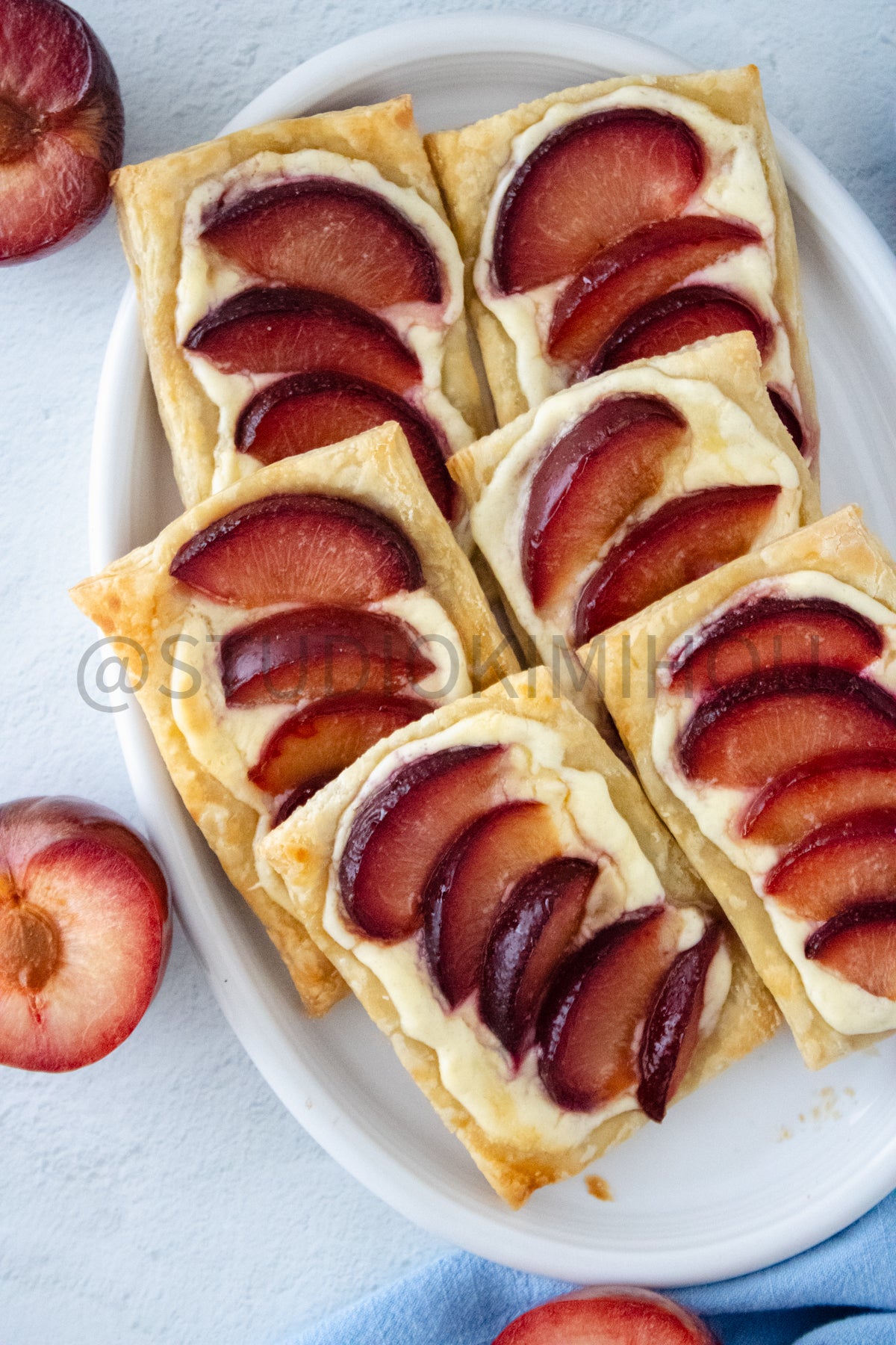 Semi-Exclusive Plum Puff Pastry Tart on Linen