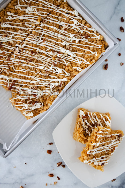 Semi-Exclusive Sweet Potato Rice Krispy Treats on Marble