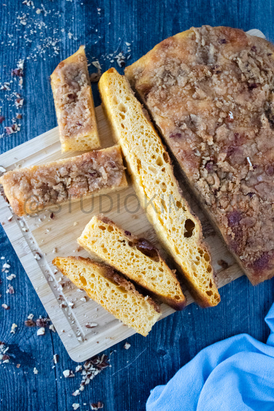 Semi-Exclusive Sweet Potato Focaccia on weathered wood