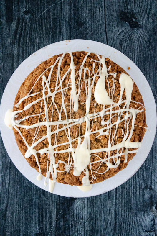 Semi-Exclusive Eggnog Coffee Cake on Weathered Wood