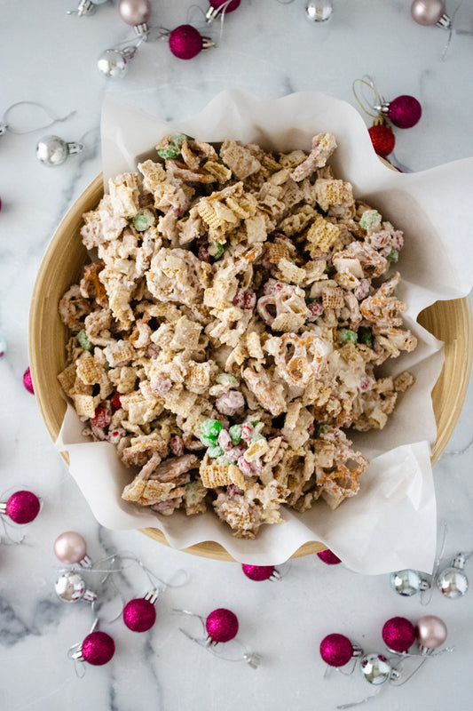Semi-Exclusive Christmas Chex Mix on Marble