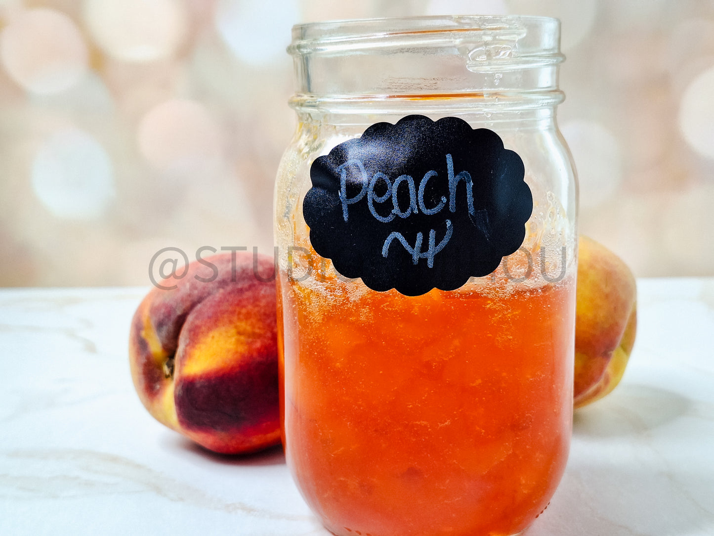 Semi-Exclusive Peach Jam on Champagne Marble