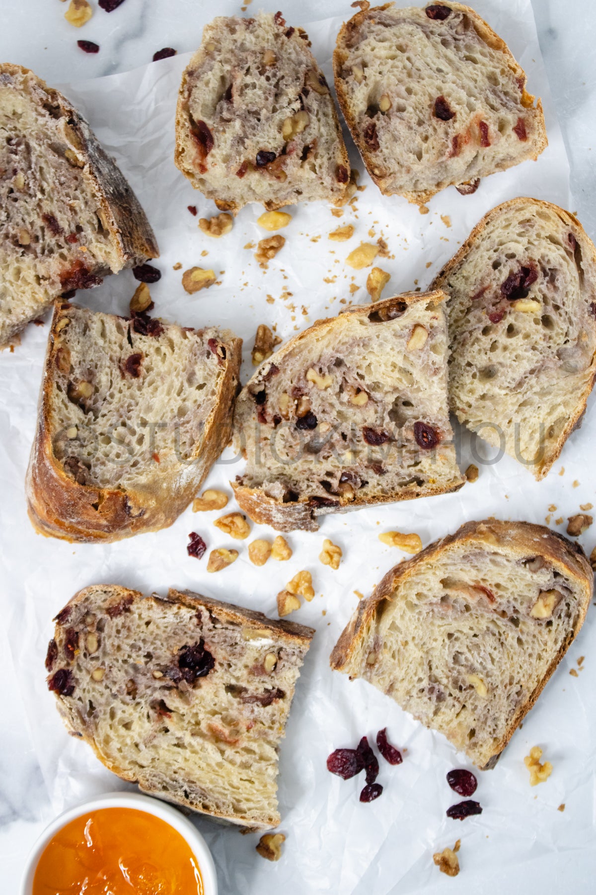 Semi-Exclusive Orange Cranberry Walnut Sourdough on Marble