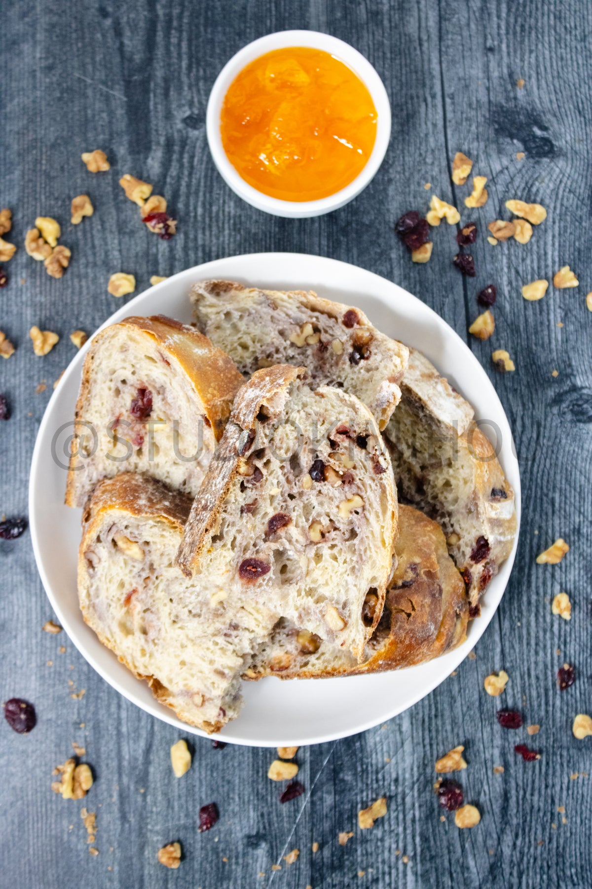Semi-Exclusive Orange Cranberry Walnut Sourdough on Weathered Wood