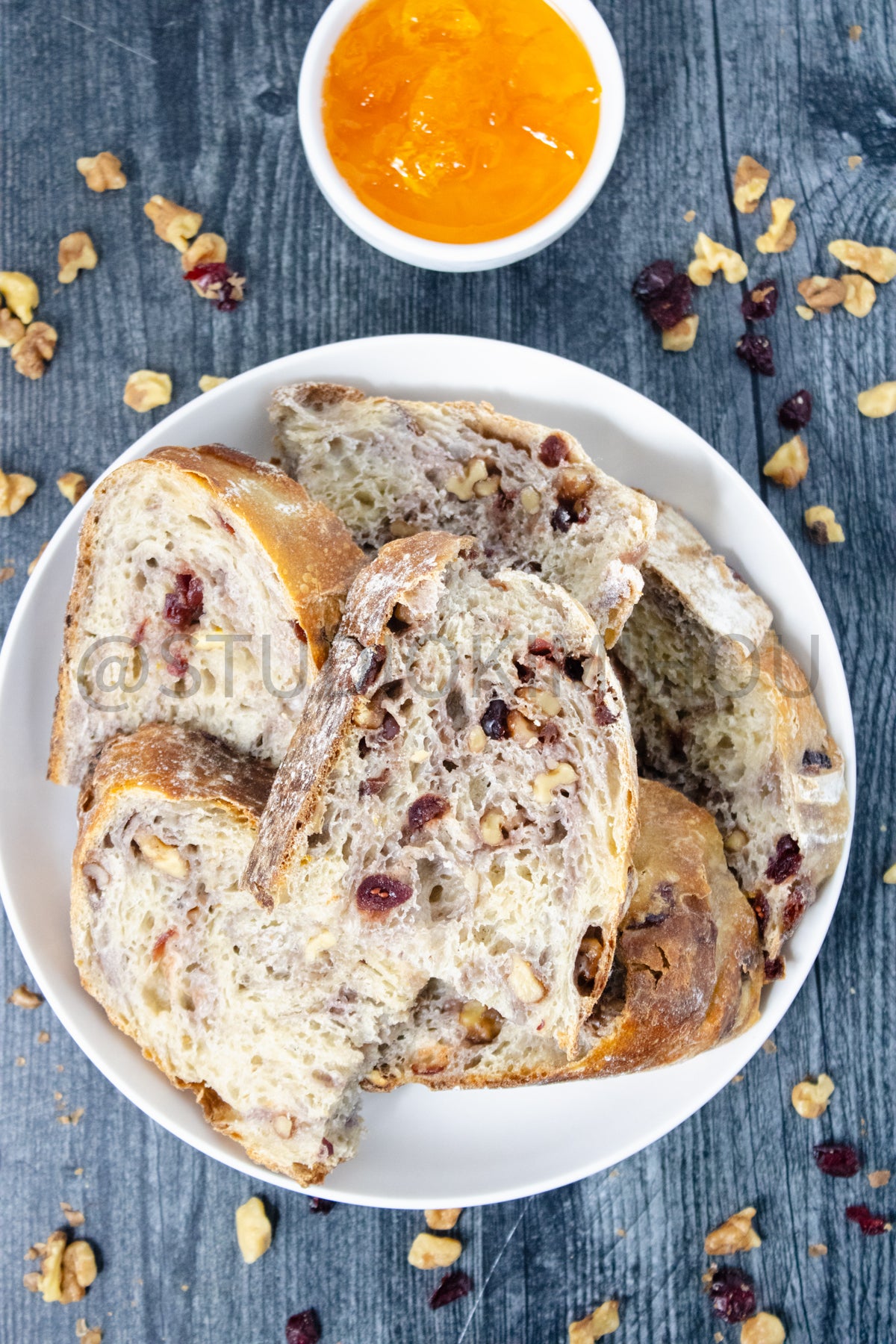 Semi-Exclusive Orange Cranberry Walnut Sourdough on Weathered Wood