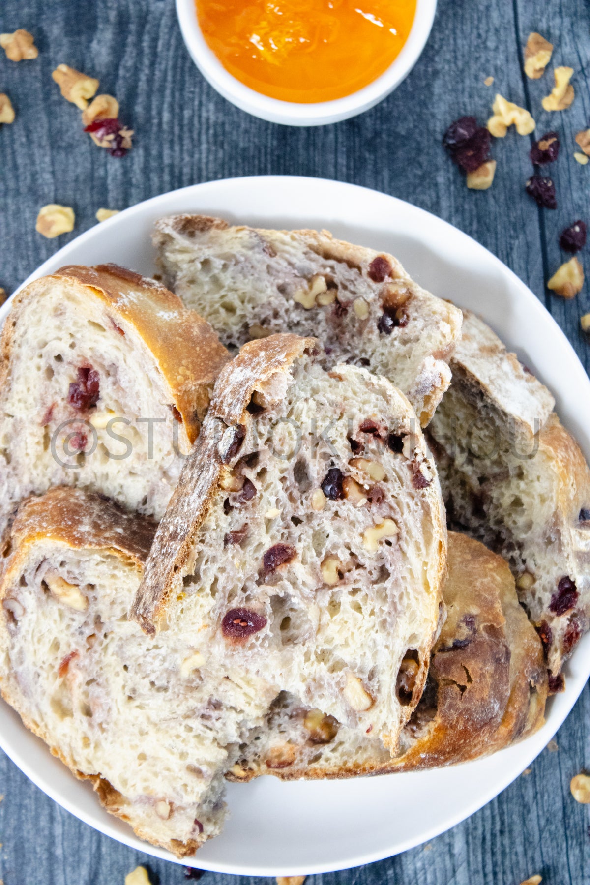 Semi-Exclusive Orange Cranberry Walnut Sourdough on Weathered Wood