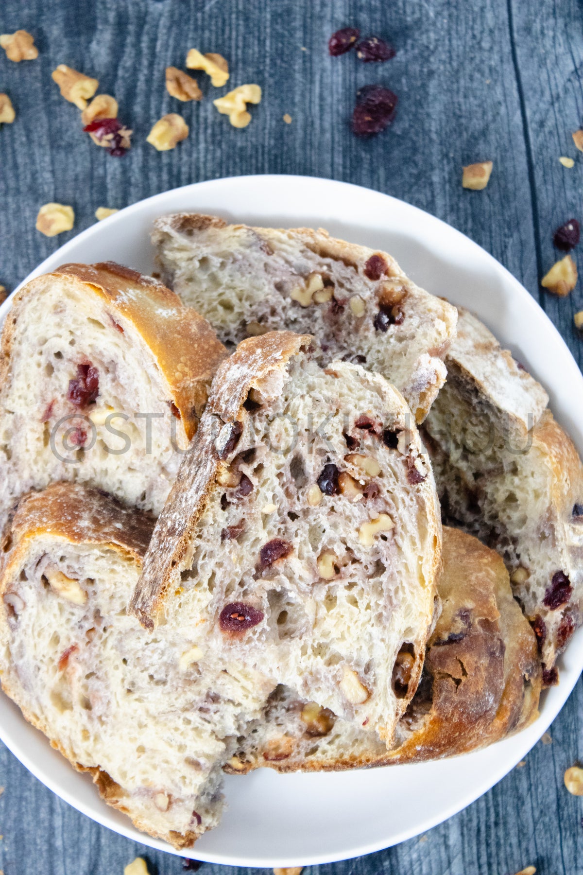 Semi-Exclusive Orange Cranberry Walnut Sourdough on Weathered Wood