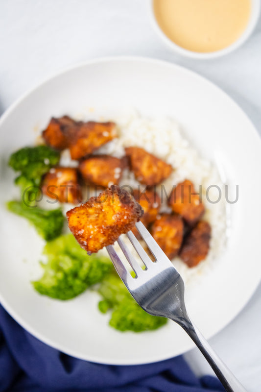 Semi-Exclusive Air Fryer Salmon Bites on Linen
