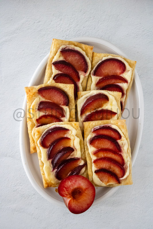Semi-Exclusive Plum Puff Pastry Tart on Linen