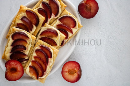 Semi-Exclusive Plum Puff Pastry Tart on Linen