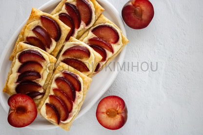 Semi-Exclusive Plum Puff Pastry Tart on Linen