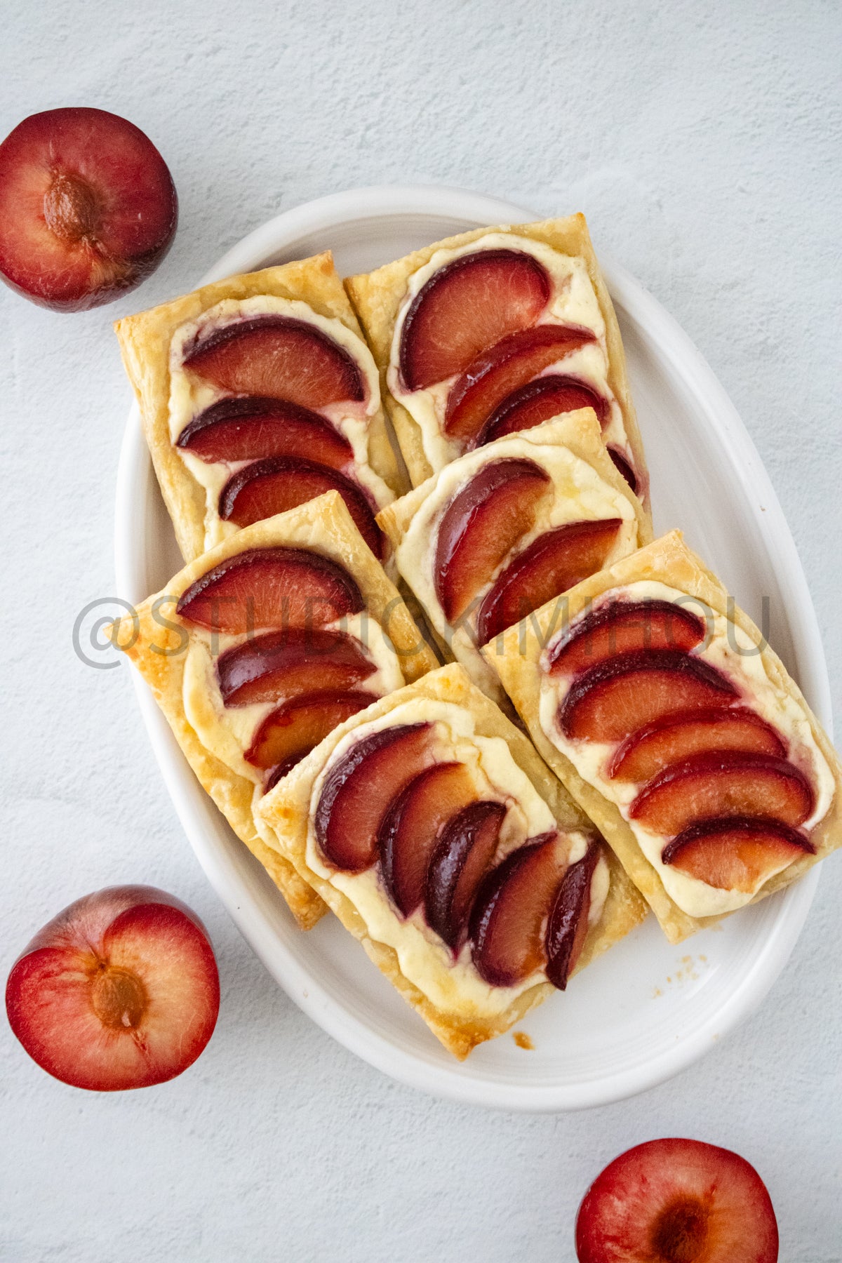 Semi-Exclusive Plum Puff Pastry Tart on Linen