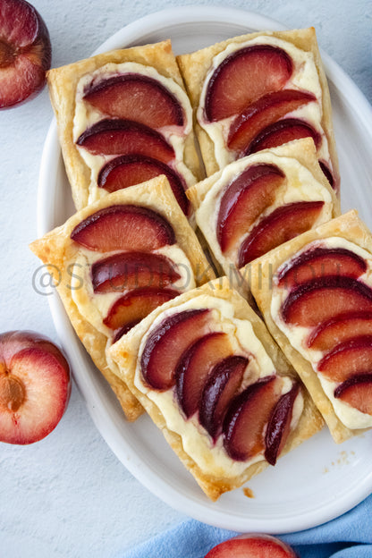 Semi-Exclusive Plum Puff Pastry Tart on Linen