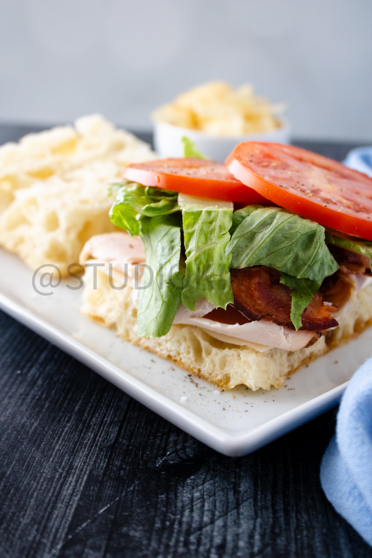 Semi-Exclusive Focaccia Sandwich Bread on Weathered Wood
