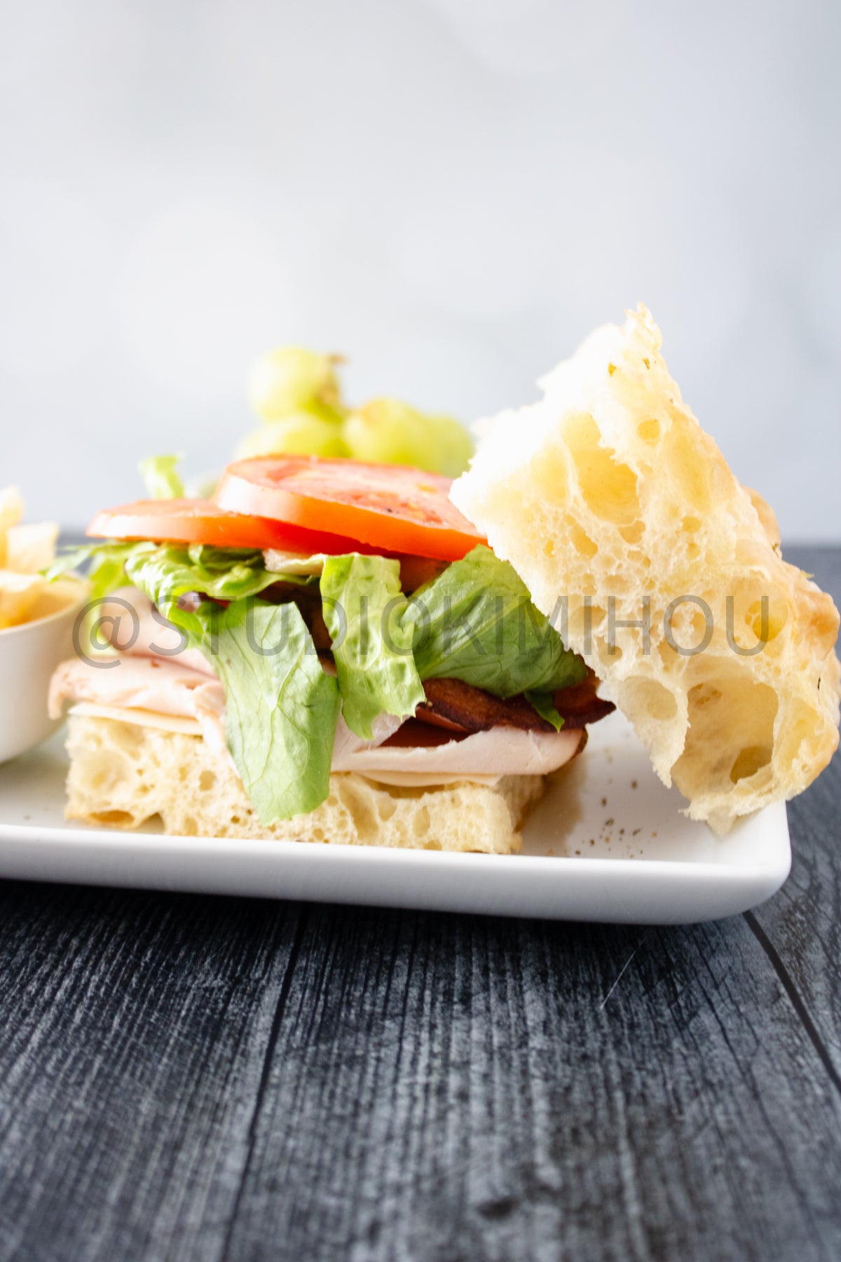 Semi-Exclusive Focaccia Sandwich Bread on Weathered Wood