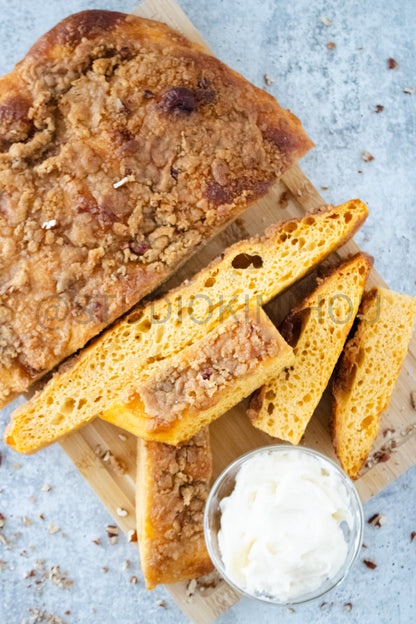 Semi-Exclusive Sweet Potato Focaccia on concrete