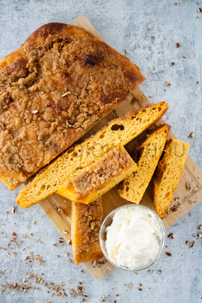 Semi-Exclusive Sweet Potato Focaccia on concrete