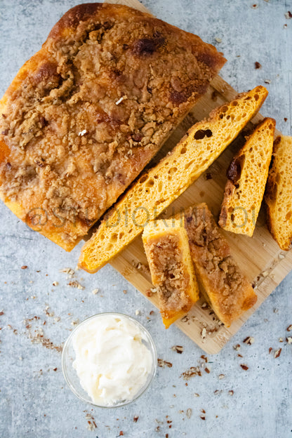 Semi-Exclusive Sweet Potato Focaccia on concrete