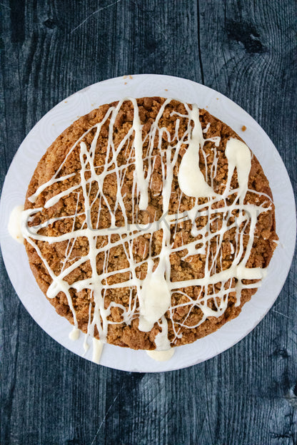 Semi-Exclusive Eggnog Coffee Cake on Weathered Wood