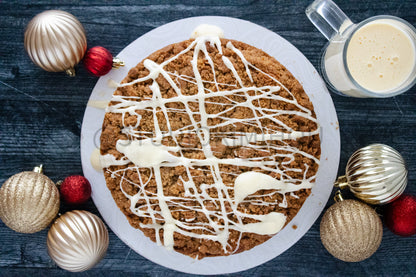 Semi-Exclusive Eggnog Coffee Cake on Weathered Wood