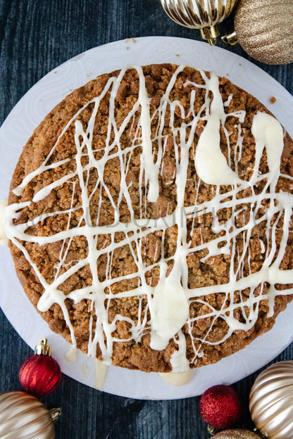 Semi-Exclusive Eggnog Coffee Cake on Weathered Wood