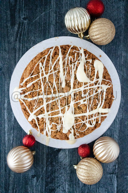Semi-Exclusive Eggnog Coffee Cake on Weathered Wood