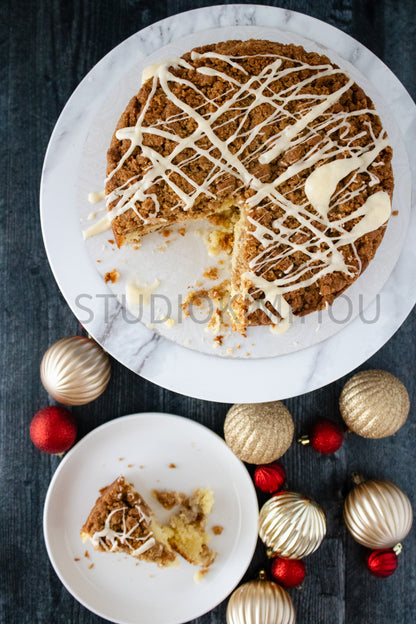 Semi-Exclusive Eggnog Coffee Cake on Weathered Wood