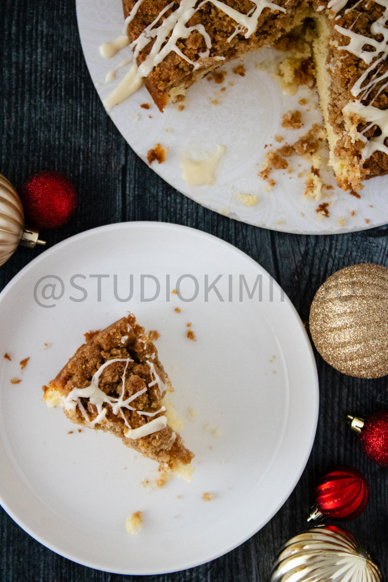 Semi-Exclusive Eggnog Coffee Cake on Weathered Wood