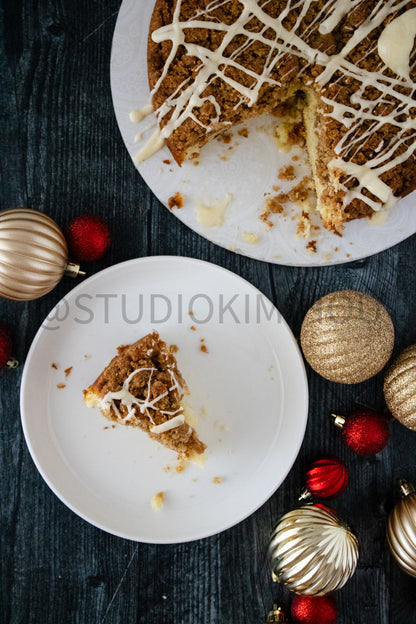 Semi-Exclusive Eggnog Coffee Cake on Weathered Wood