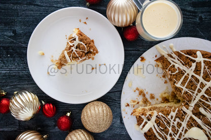 Semi-Exclusive Eggnog Coffee Cake on Weathered Wood