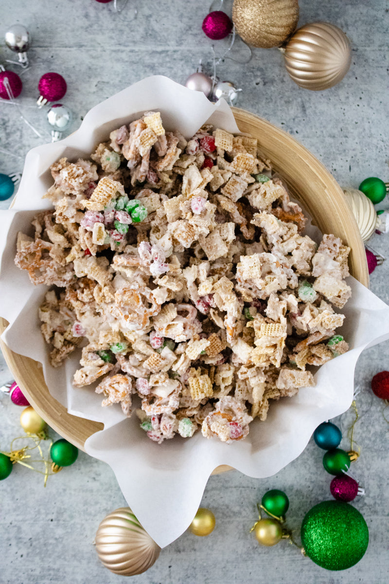 Semi-Exclusive Christmas Chex Mix on Concrete
