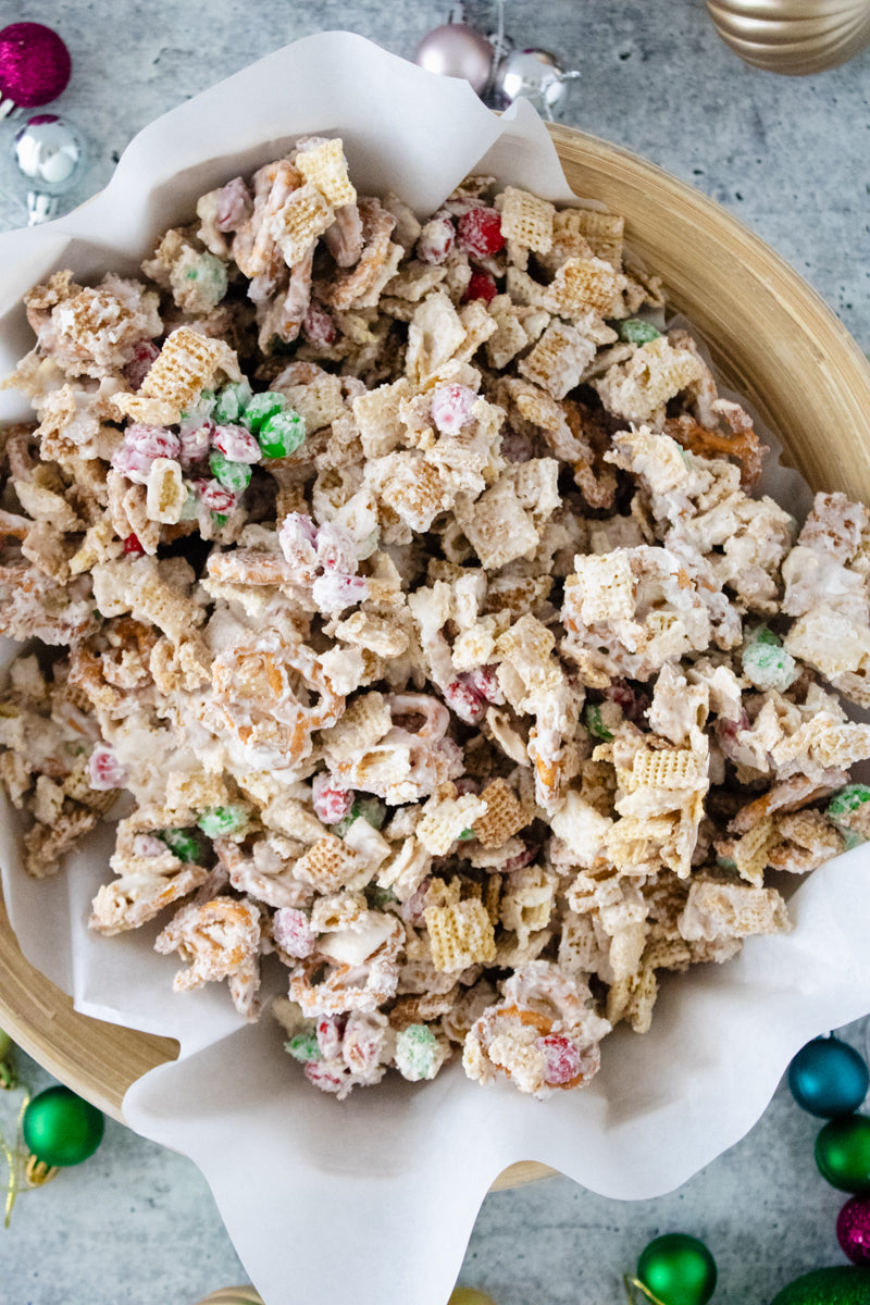 Semi-Exclusive Christmas Chex Mix on Concrete