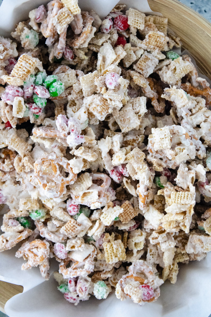 Semi-Exclusive Christmas Chex Mix on Concrete