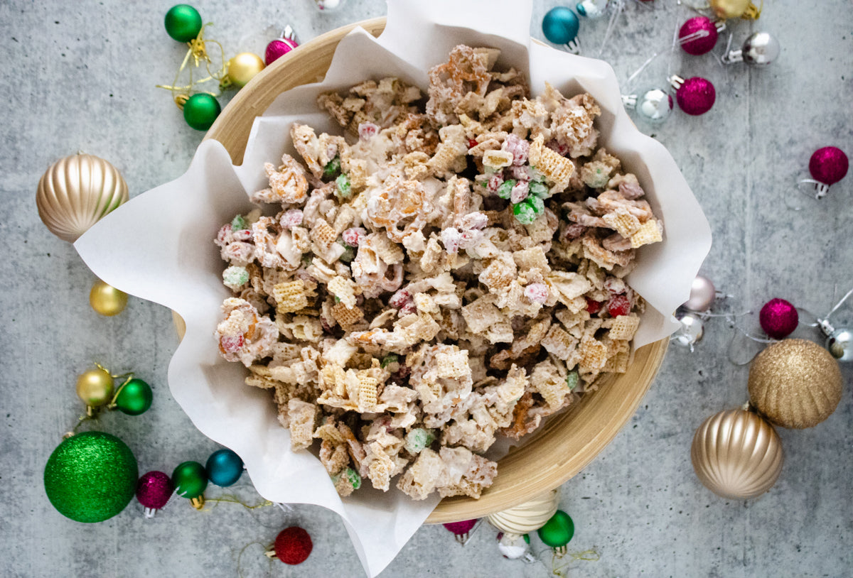 Semi-Exclusive Christmas Chex Mix on Concrete