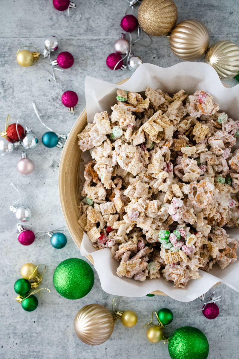 Semi-Exclusive Christmas Chex Mix on Concrete