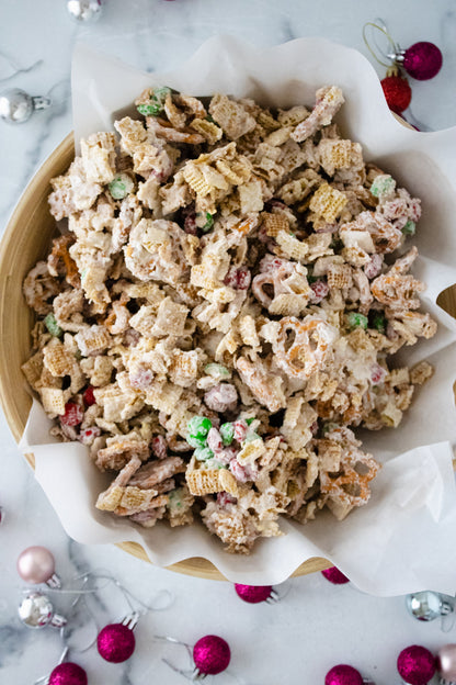 Semi-Exclusive Christmas Chex Mix on Marble