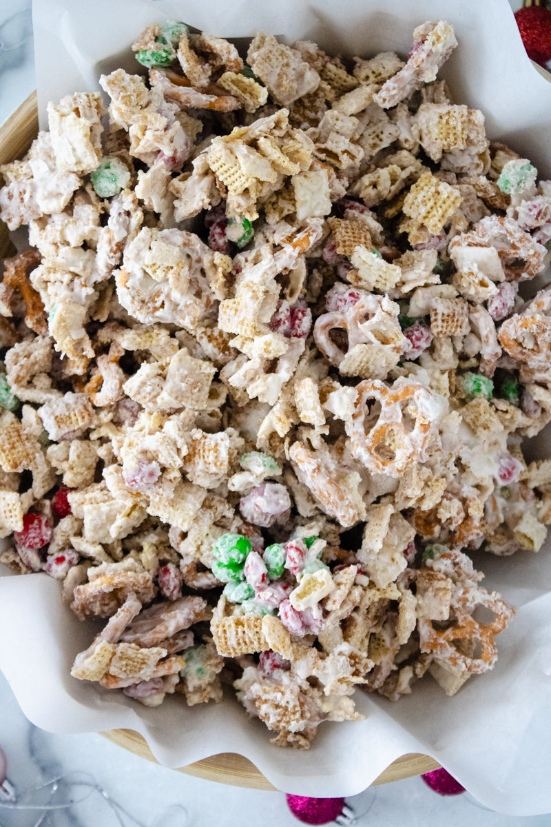 Semi-Exclusive Christmas Chex Mix on Marble