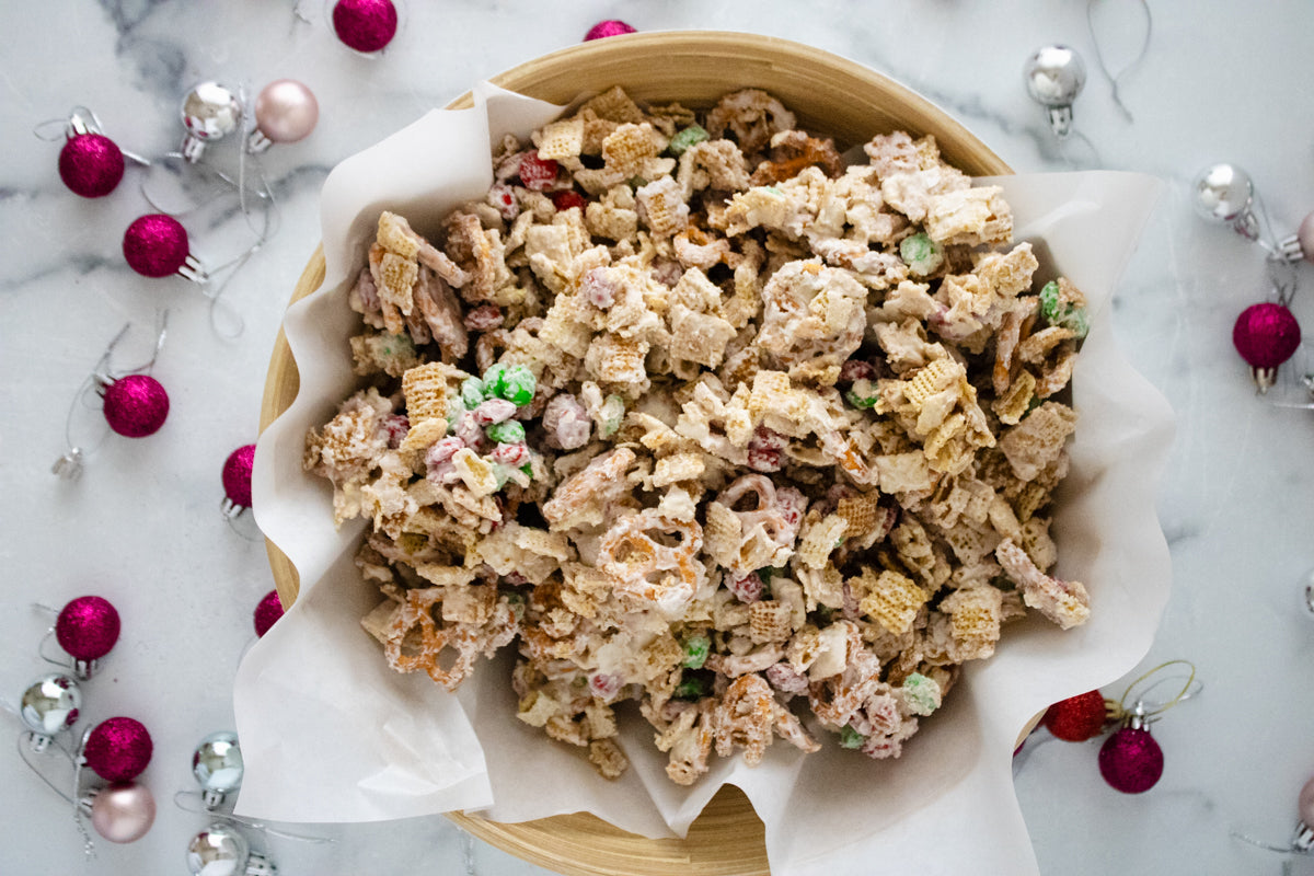 Semi-Exclusive Christmas Chex Mix on Marble
